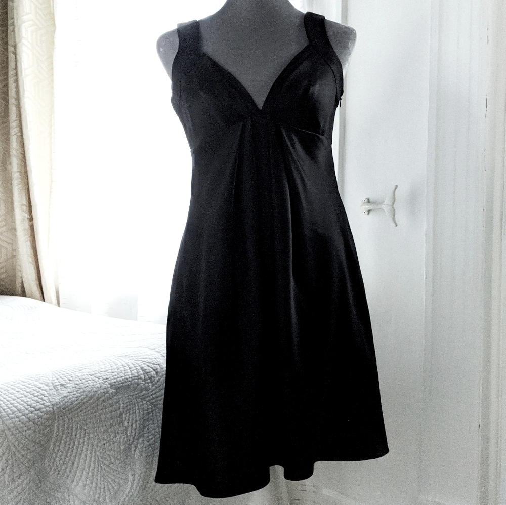 Calvin Klein open back black satin dress
